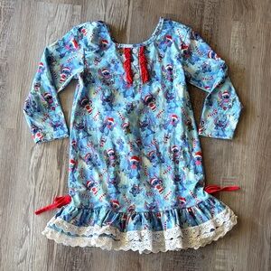 Blue Alien Long Sleeve Nightgown with Red Accents